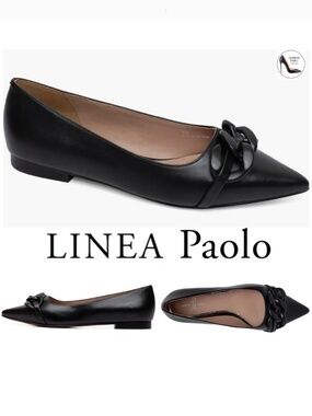 LINEA PAOLO Nora Black Napa Leather Pointed Toe Flat Ballet Dress Shoes Loafer 7
